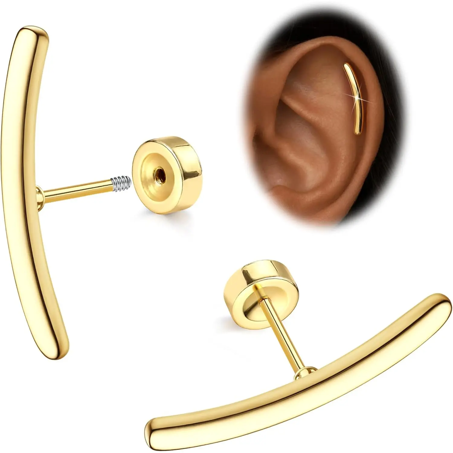 Fansilver Earrings for Women Hypoallergenic Flat Back Earrings Surgical Steel for Sensitive Ears Flatback Stud Earring Helix Conch Tragus Daith Piercing Jewelry 16G