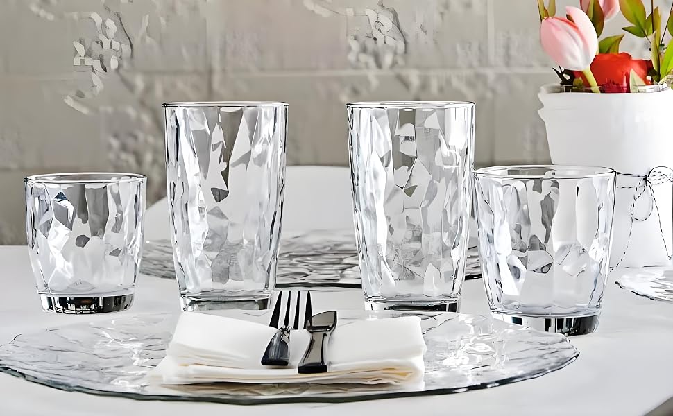 15 Oz Unbreakable Acrylic Drinking Glasses, Shatterproof BPA-Free Hard Plastic Cups, Clear Reusable Set of 6 for Kitchen Dining and Outdoor Gatherings