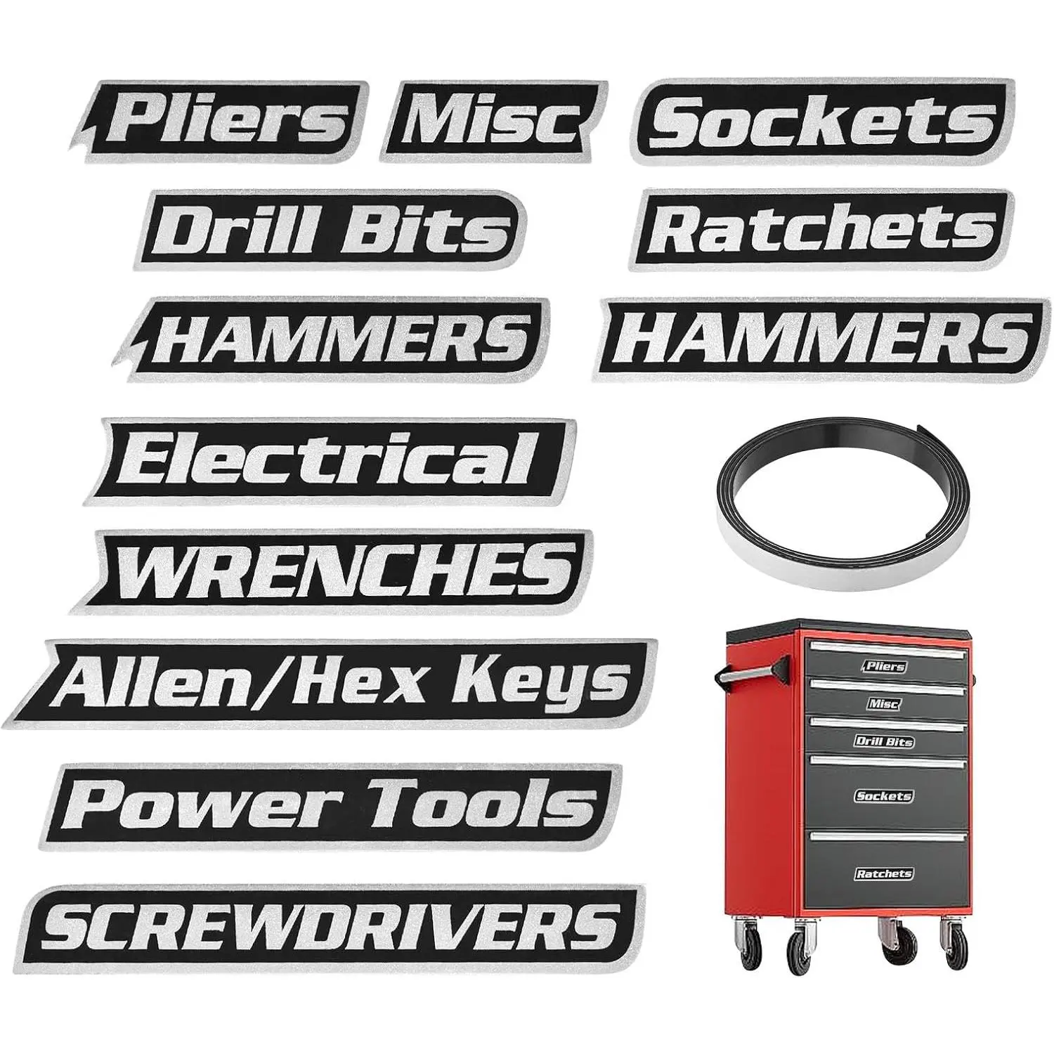 12 Pack  Toolbox Labels, Embossed Tool Box Labels