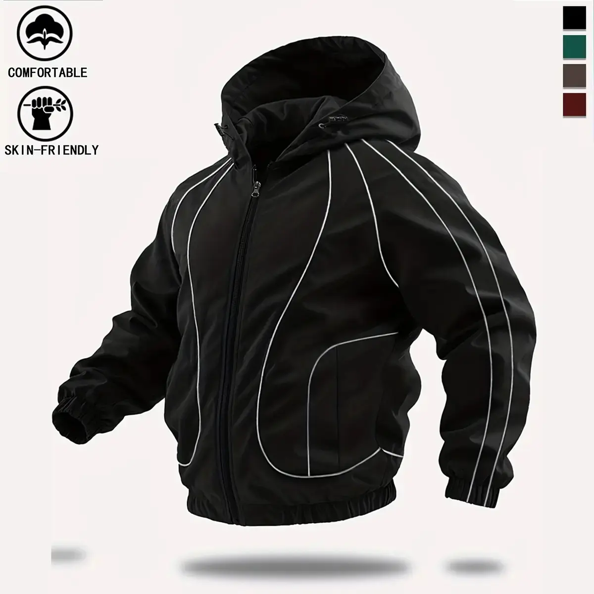Men's windproof waterproof jacket, breathable outdoor hiking coat, foldable hat design, lightweight and durable, all-weather use, suitable for thin styles in spring and summer