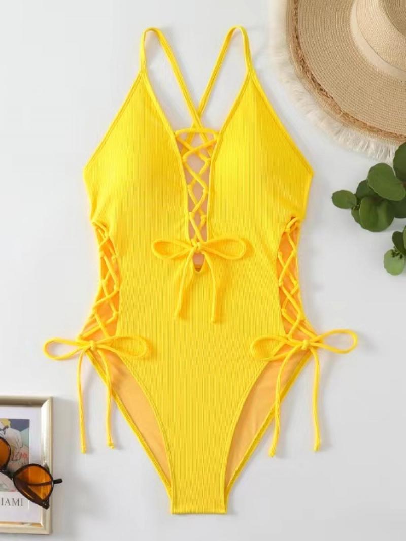 2026 Sexy Backless One-Piece Swimsuit for Women, Crisscross Tie Back Monokini, High Cut Bathing Suit, Multi-Color Swimwear