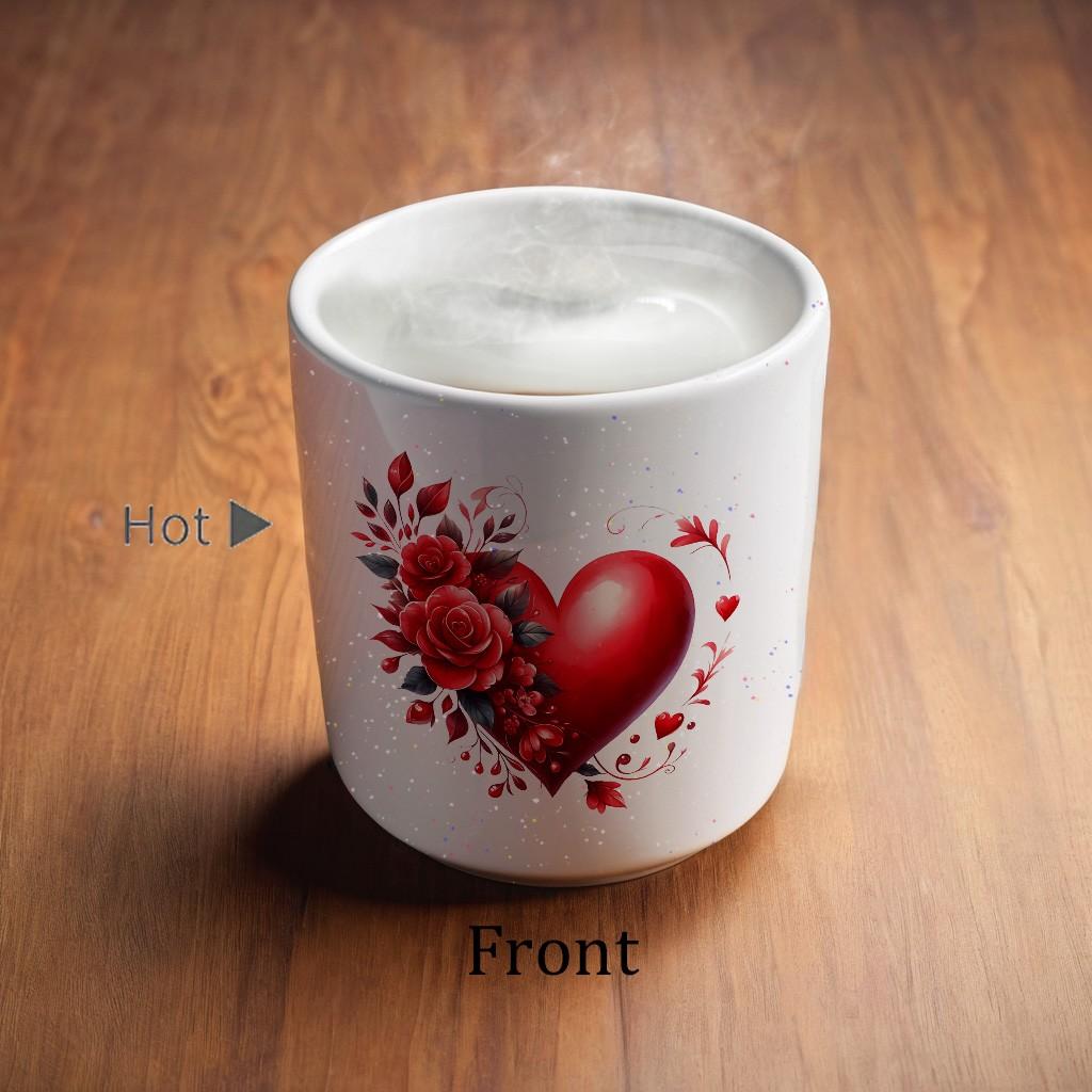1pc Magical Color Changing Mug with Heart-Shaped Handle, 11oz 325ml Unique Heart Design, Red Heart & Floral Pattern, Heated Gradient Mug Reusable, Perfect for Birthdays, Valentine'S Day, and Mother'S day Gifts