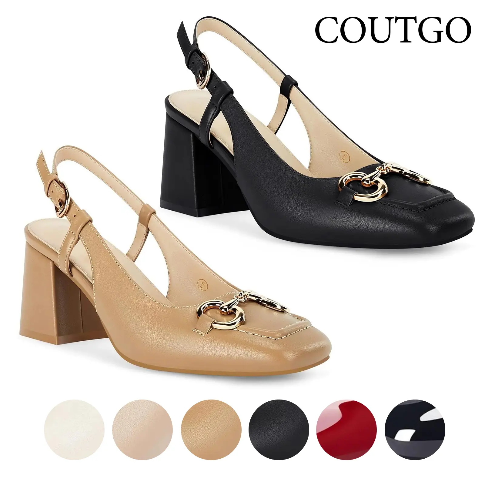 Coutgo Womens Slingback Block Heels Closed Square Toe Dress Work Shoes Slip on Buckle Strap Business Pumps Coutgo Womens Slingback Block Heels Closed Square Toe Dress Work Shoes Slip on Buckle Strap Business Pumps