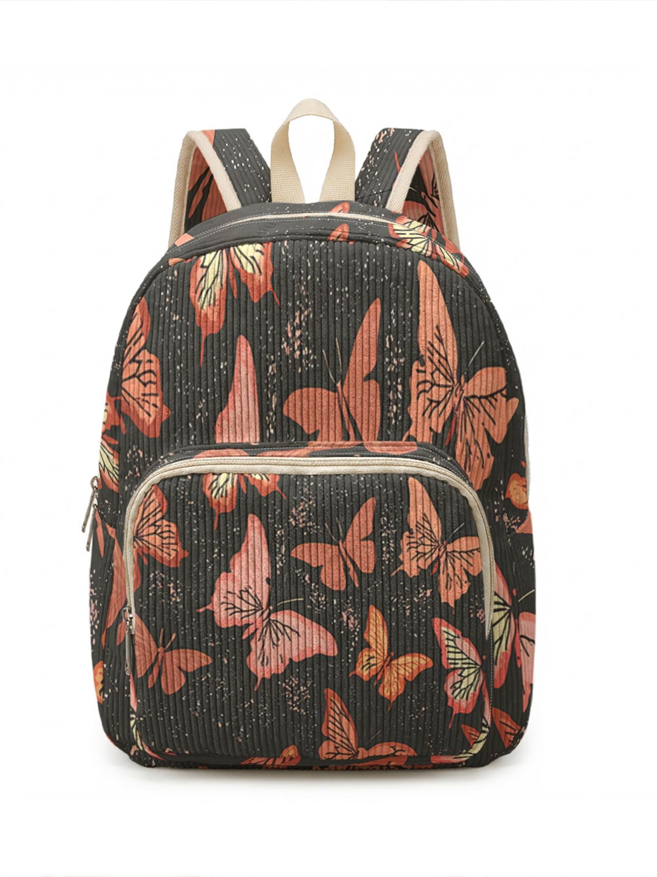 1 piece of 2D printed lady's backpack with butterfly print pattern, chenille texture + layered storage + lightweight and easy to carry|Perfect for students to go to class/shopping/short trips|Combines atmosphere with practicality