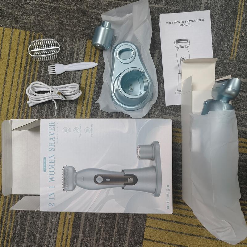 2 in 1 Electric Shaver, 1 Box Rechargeable Electric Cordless Razor for Women's Bikini Leg and Armpit Common Hair, Detachable Head, Wet and Dry Use