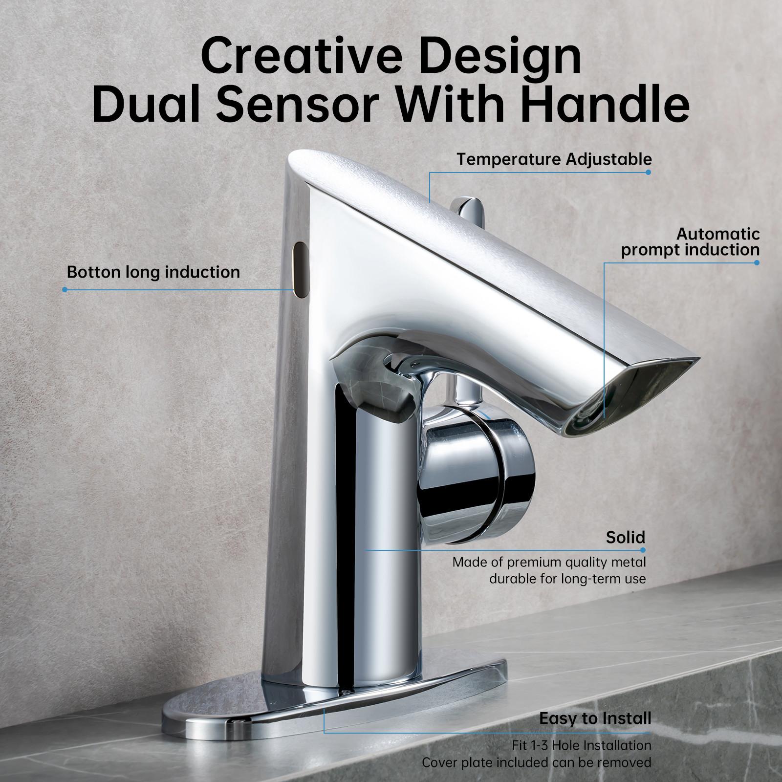 Touchless Smart Bathroom Faucet, 1 or 3 Holes, Adjustable Hot & Cold Temp, Control Water Flow, Chrome Finish, Sensor Automatic Faucet