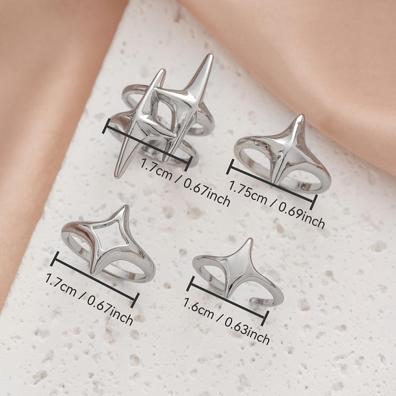 [Retro Star Rings Set] 4pcs Retro Dark Metal Star Rings Set, Fashion Stackable Rings for Music Festivals and Parties, Suitable for Both Men and Women