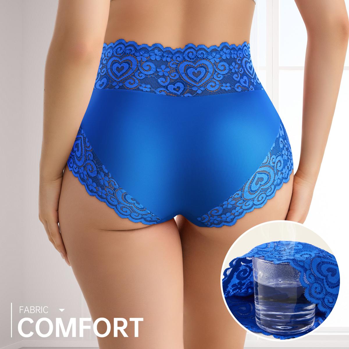 QUASTI 5PCS Mid Waisted Lace Women's Panties, Multi Colored Smooth Soft Fashion Sweet Lace Exquisite Underwear, Cool Elasticity No Show Full Coverage Briefs, Daily Wear S-XXL