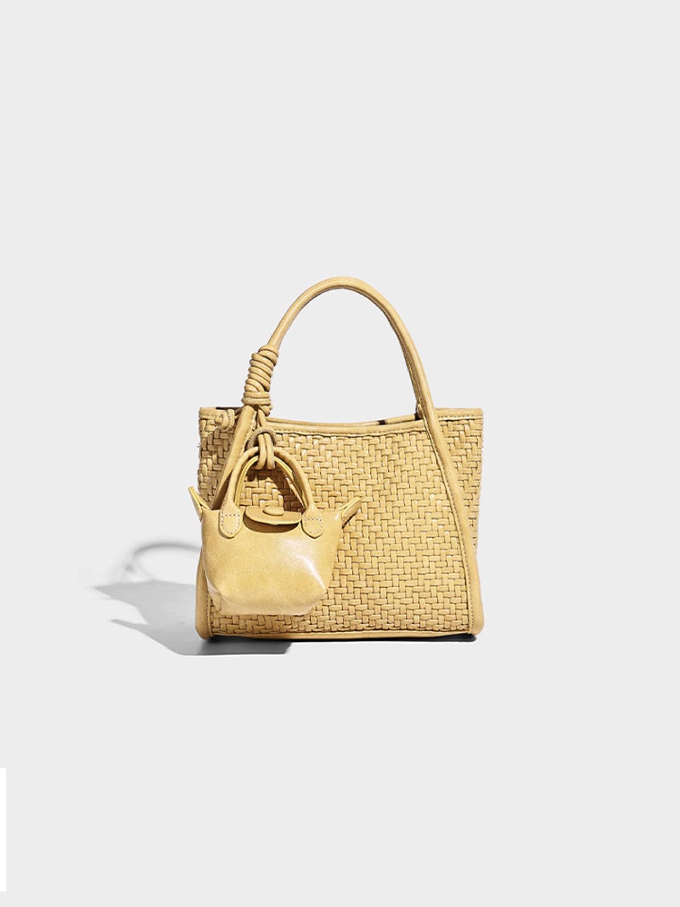 New Handwoven Crossbody Shoulder Clutch, Casual Soft Leather Bao Single Shoulder Bag, Fashionable Large Capacity Basket Bag, Simple High-End Lazy Style