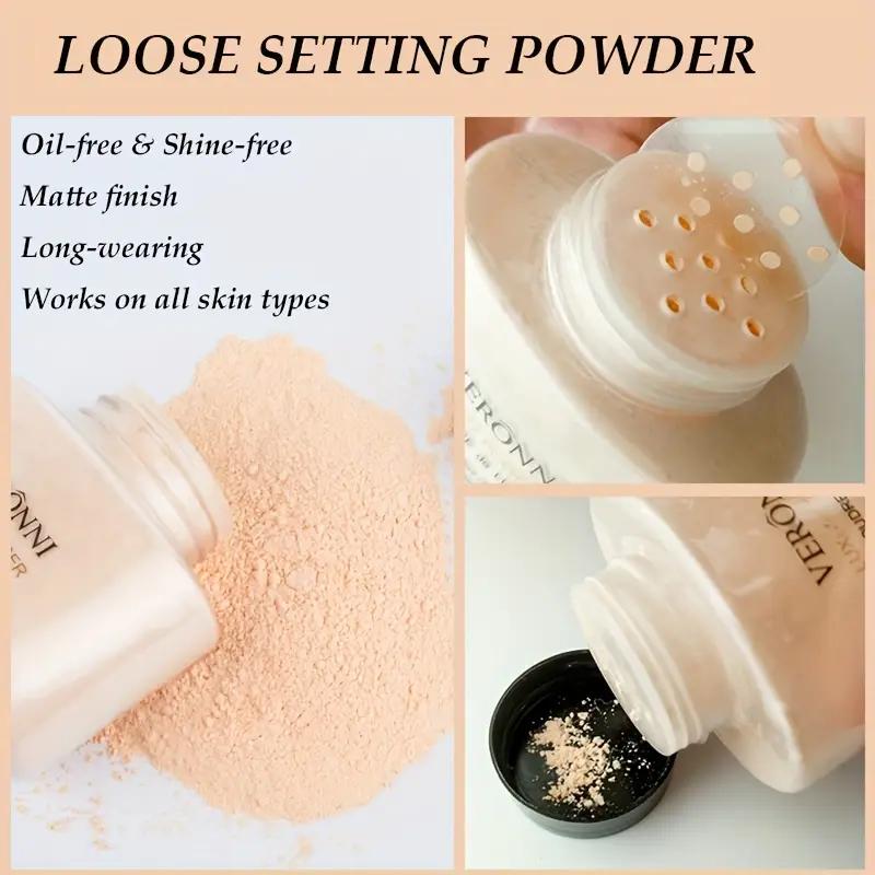 VERONNI  Long-Lasting Oil-Control Loose Powder Natural Bronze Translucent Matte Setting Powder with Foundation Brush for Perfect Base Makeup Lightweight