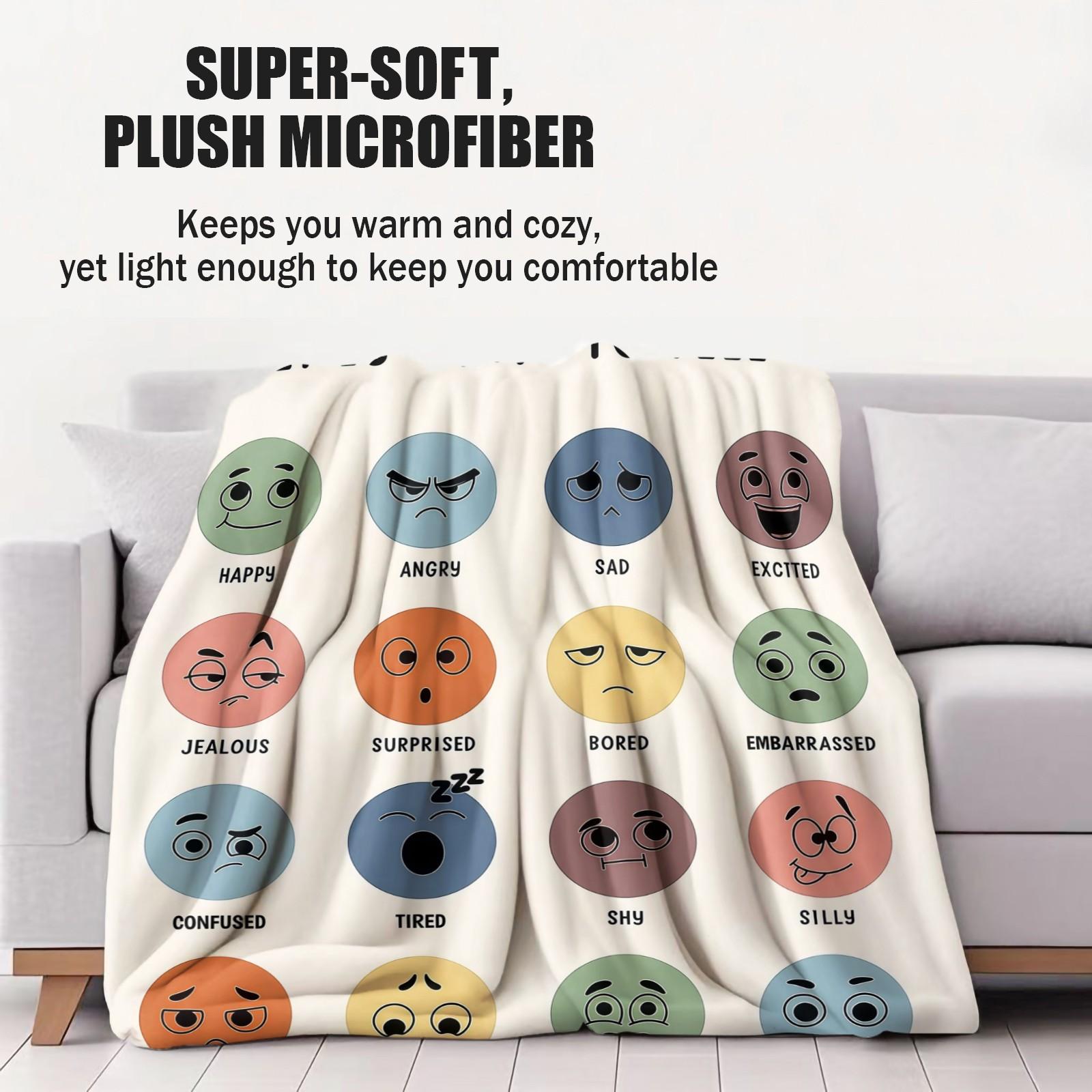 It Is Okay to Feel Emotion Chart Throw Blanket, Soft Fluffy Mental Health Awareness Blanket, Cozy Lightweight Fleece Blanket for Couch Bed Office, All Seasons, Ideal Gift for Teens Adults Anxiety Relief & Self Care