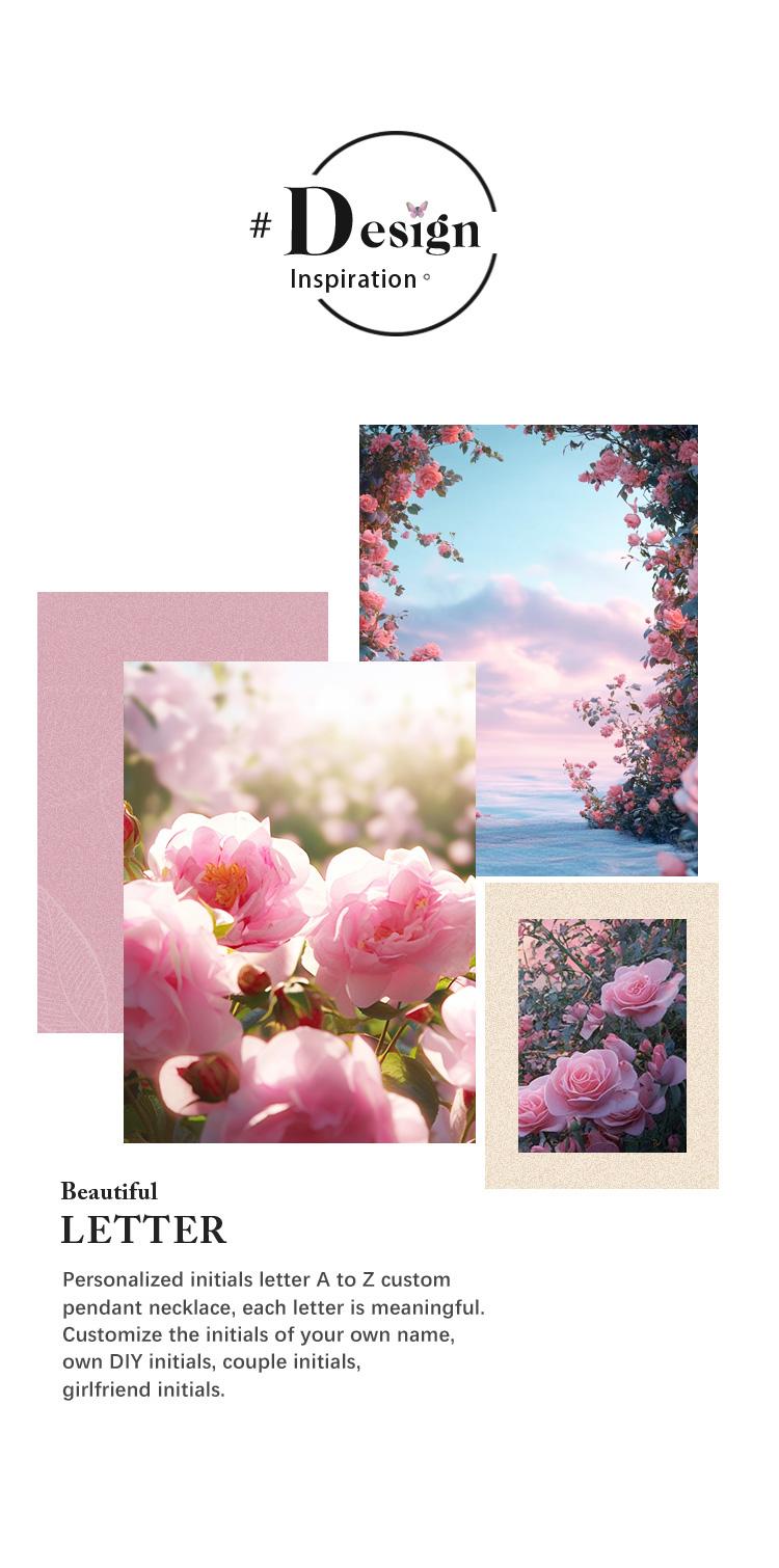 Personalized Letter Heart Necklace, Custom Initial Pendant Charms, Perfect Valentine’s Day Gift for Girlfriends, Moms, RoseGold Flower Jewelry