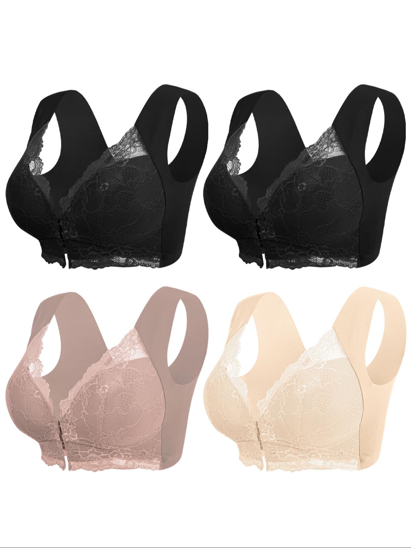 4 Pack Women's Solid Wireless Buckle Bra, Soft Comfy Breathable Basic Underwear, Medium Support, Fit, Casual Style, All Seasons Lingerie Top