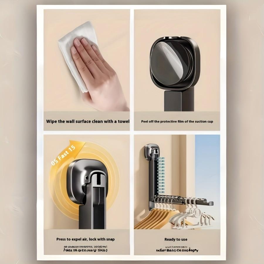 Adjustable Foldable Wall-Mounted Clothes Rack, Invisible Hanging Rod for Indoor/outdoor Use, Anti-Wind Suction Cup Design