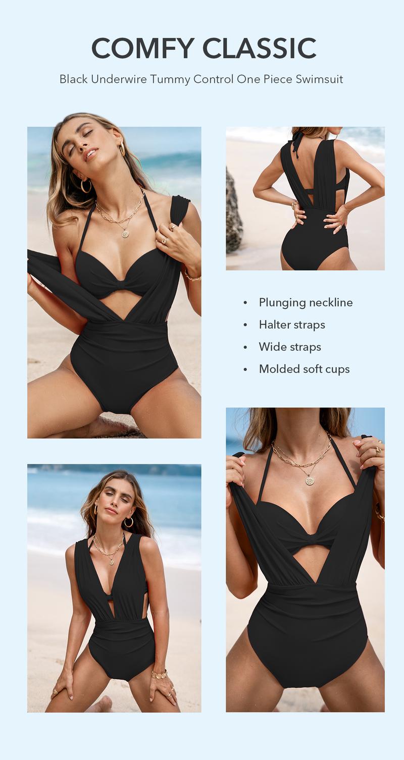 CUPSHE 【Valentine's Day】 2026 Deep V Neck One Piece Swimsuit Set - Hidden Underwire Support & Tummy Control Sculpting Bathing Suit | Luxury Slimming Beachwear