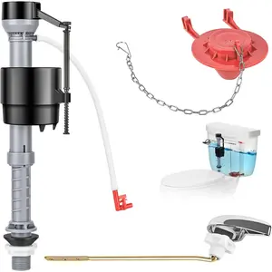 Universal Toilet Flusher Replacement Kit, Adjustable Fill Valve, 2-Inch Flapper,Toilet Brass Handle Lever, Complete toilet repair kit inside tank (Red)