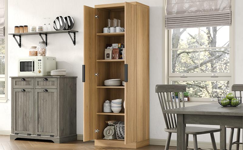 FUSOU 71'' Tall Storage Cabinet with 2 Doors, Kitchen Pantry Cabinet with Adjustable Shelves, 5-Tier Fluted Cabinet for Living Room Kitchen Dinning Room FUSOU 71'' Tall Storage Cabinet with 2 Doors, Kitchen Pantry Cabinet with Adjustable Shelves, 5-Tier Fluted Cabinet for Living Room Kitchen Dinning Room