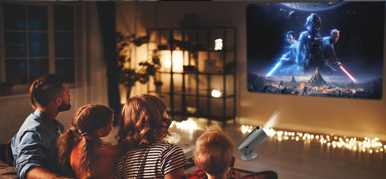 Portable Movie Projector with WiFi and BT Support 4k Decoding 1080P, 180° Rotatable 130'Screen Upper and Lower Auto Keystone Adjustment Compatible with Laptop, PC, Smartphone, Indoor and Outdoor Home Entertainment valentine gifts