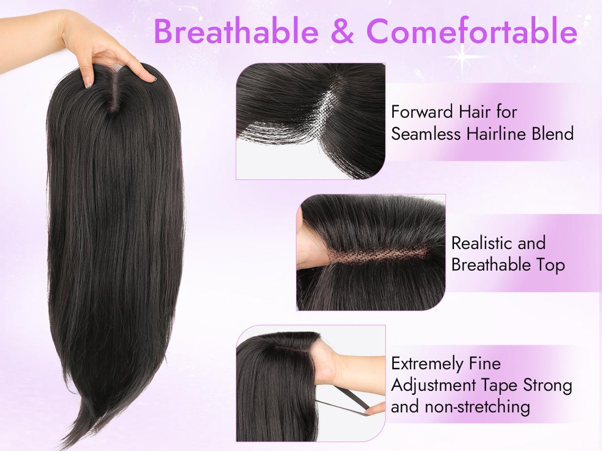 [AISI HAIR]Natural Black Hair Toppers for Women with Thinning 3D 360° Cover Clip in Wispy Bangs Upgraded Adjustable Bandage 24 Inch Long Layered