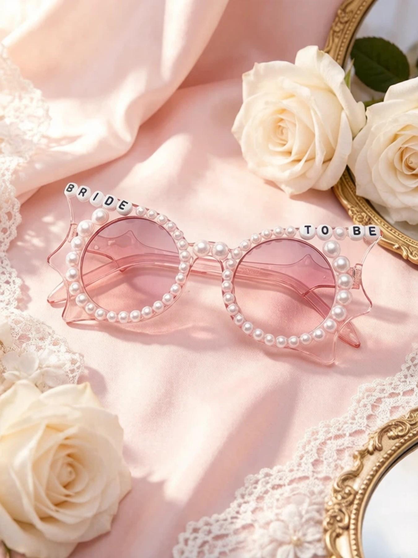 Elegant Bat-Shaped Sunglasses for Wedding Parties, Featuring Multiple Imitation Pearls, Stylish Accessory for Special Occasions