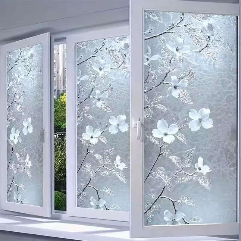 Static Glass Window Decal, 2D Flat Pattern, Elegant Design, Removable Self-Adhesive Privacy Film, Home Decor for Living Room, Kitchen, Bathroom, Bedroom, Balcony