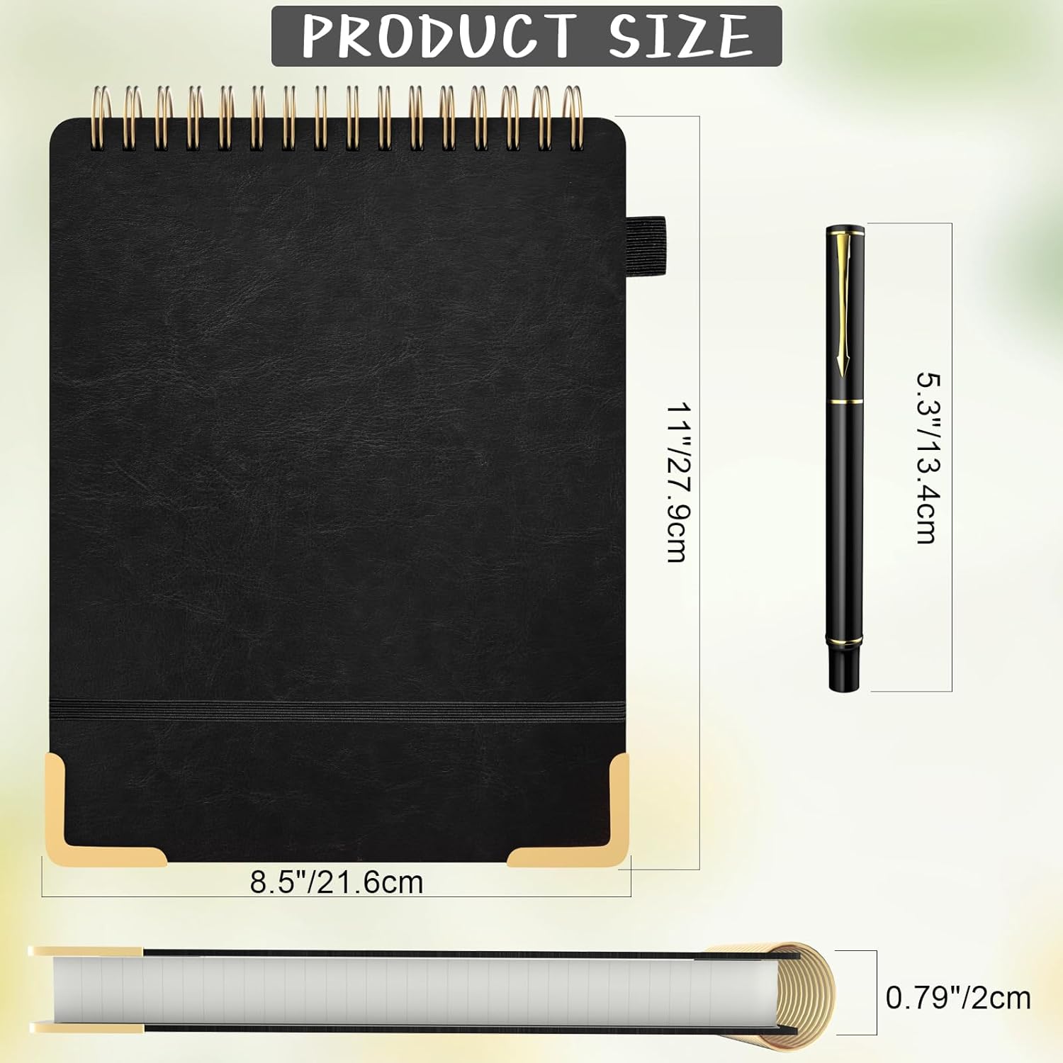 A4 Top Spiral Notebook, Large Leather Hardcover Top Bound Steno Pads, 240 Pages 100 gsm Thick Lined Paper Left Handed Notebook Journal for Work, School, Meeting Writing - Black, 8.5" x 11"