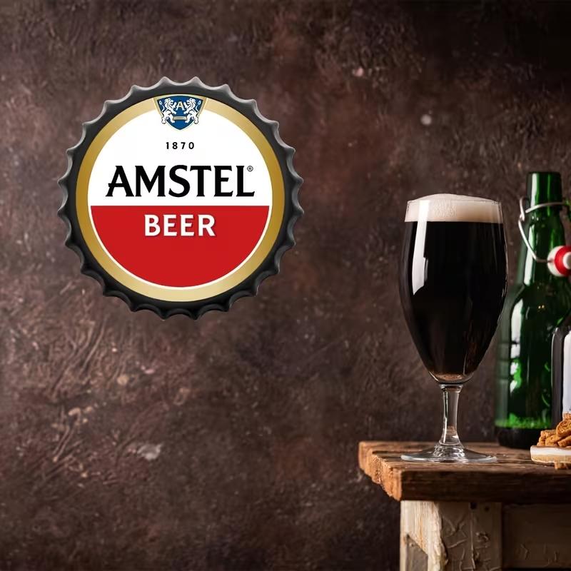 Vintage Beer Bottle Cap Metal Wall Art - 13.8" Round Tin Sign with Black Frame, Perfect for Bar, Pub, or Cafe Decor, Perfect for Room Decor