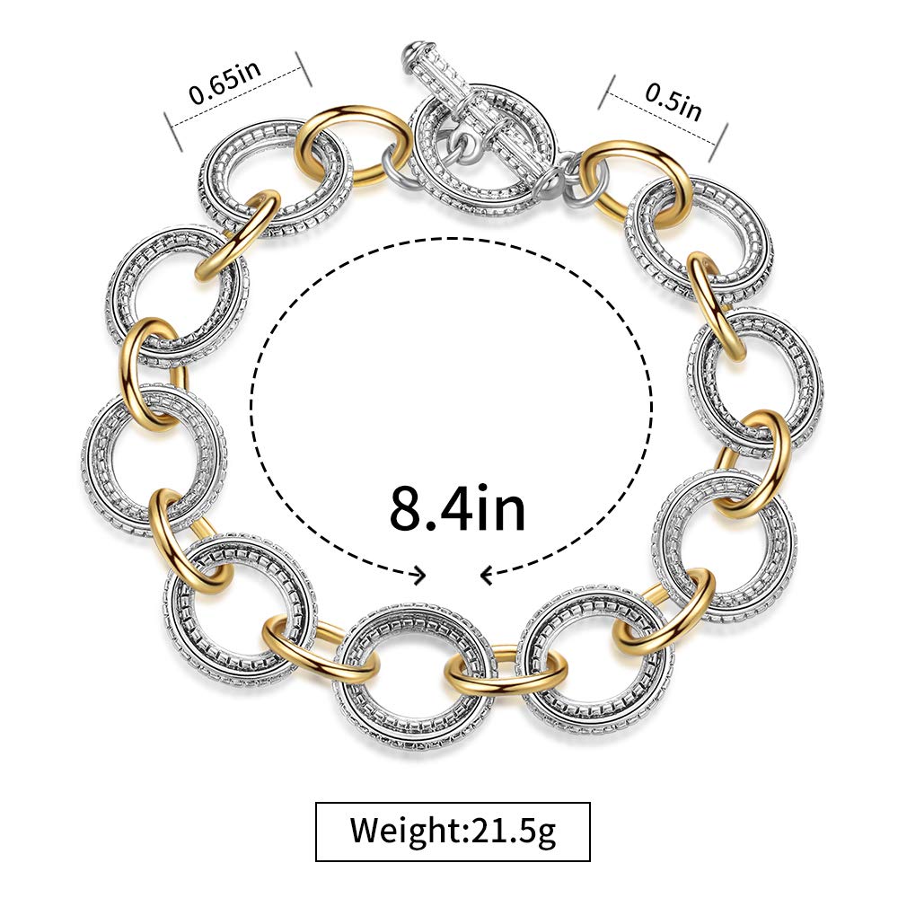 Mytys Cable Chain Link Bracelet Two Tone Circles Wire Bangle Designer Inspired Classic Jewelry Gift Stainless Steel Wrist Adjustable Cuff For Women