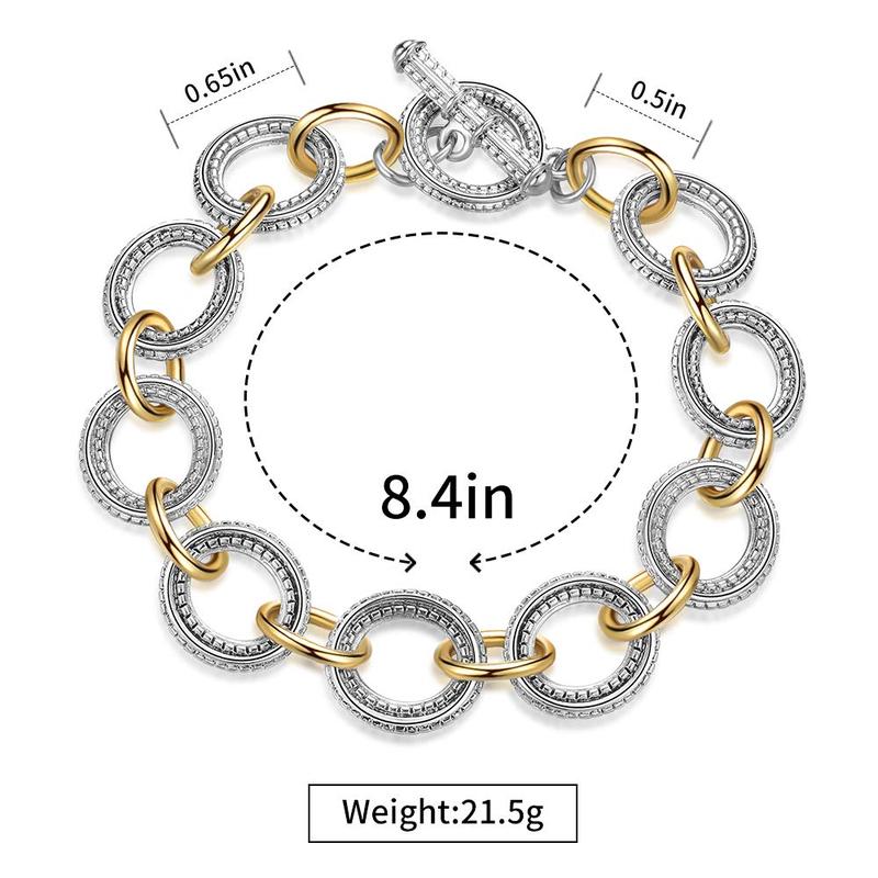 Mytys Cable Chain Link Bracelet Two Tone Circles Wire Bangle Designer Inspired Classic Jewelry Gift Stainless Steel Wrist Adjustable Cuff For Women