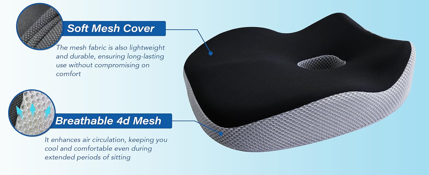 JOKG OKGCar Seat Cushion, Ergonomic Memory Foam Car Cushion for Sciatica Pain Relief, Larger Driving Seat Pillow for Short Drivers on Long Drives - Butt Pillow for Truck, Office, Wheelchair - Black&Gray