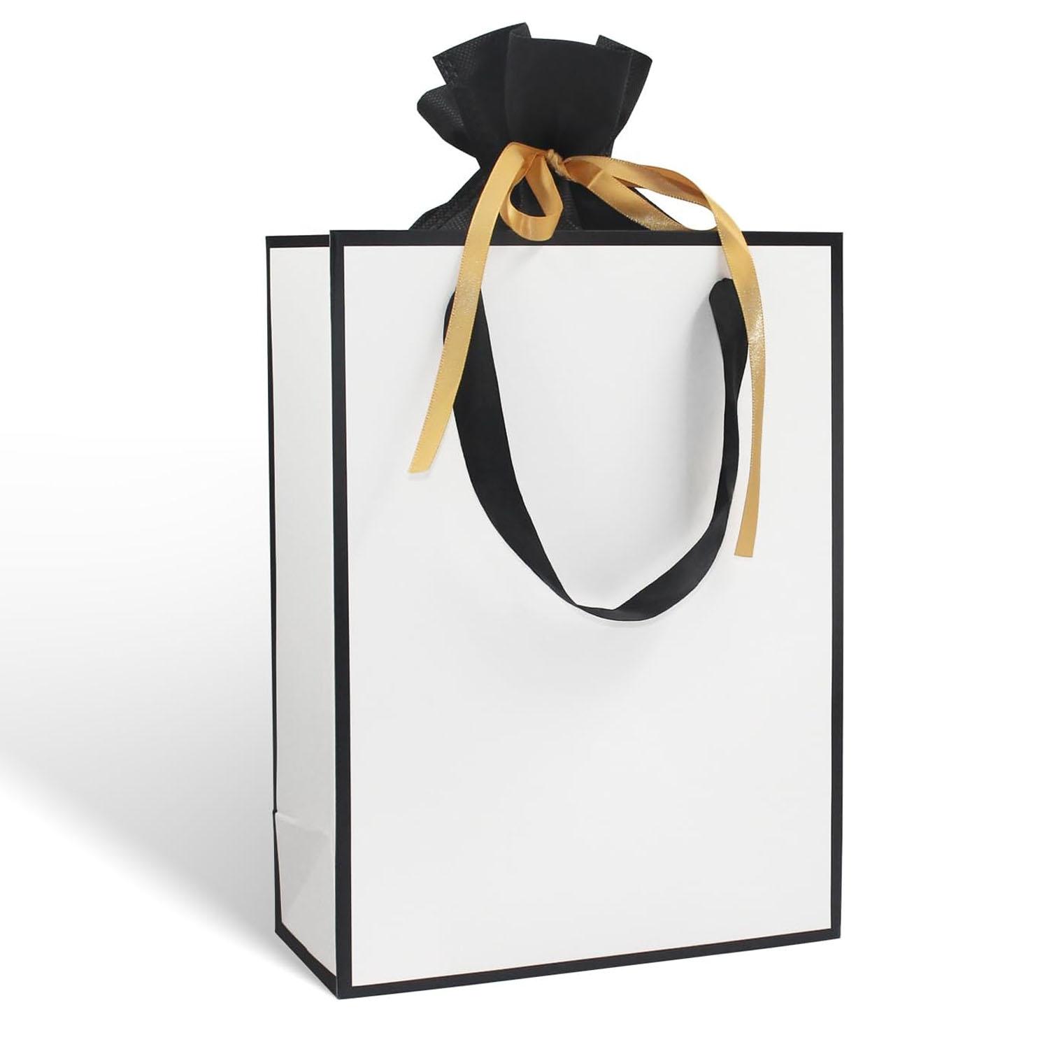 Party Favor Bags Set of 2 | Reusable Kraft Paper Tote Bag with Ribbon Drawstring Non-Woven Pouch | Wedding Guest Gift Wrap Bridal Shower Baby Shower Return Gifts | Multi Colour