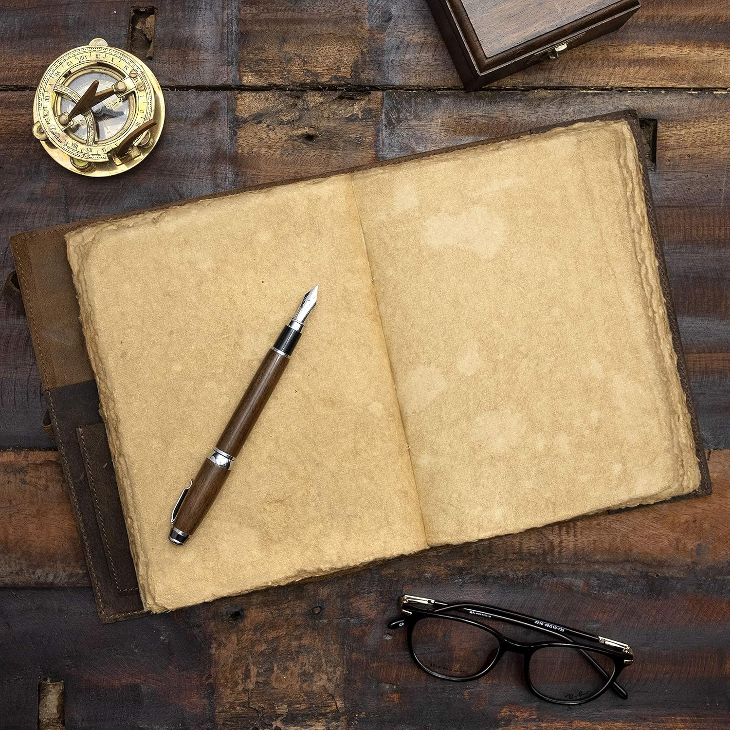 Refillable  Leather Journal - Book of Shadows Journal,  Journal, Writing Journal,  Antique Deckle Edge Paper,  Leather Journal (8.3" x 5.8" - A5,  Brown)
