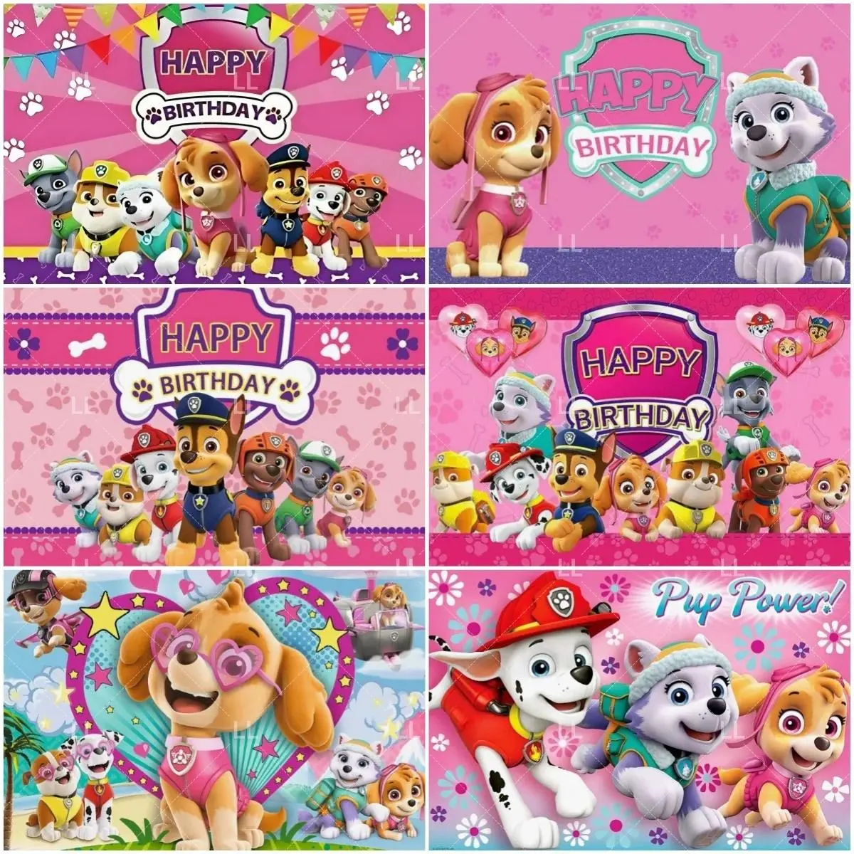 Pink Paw Patrol Child Birthday Party Decor Cute Puppy Dog Backdrop Cartoon Photography Background Baby Shower Supplies Girl Gift