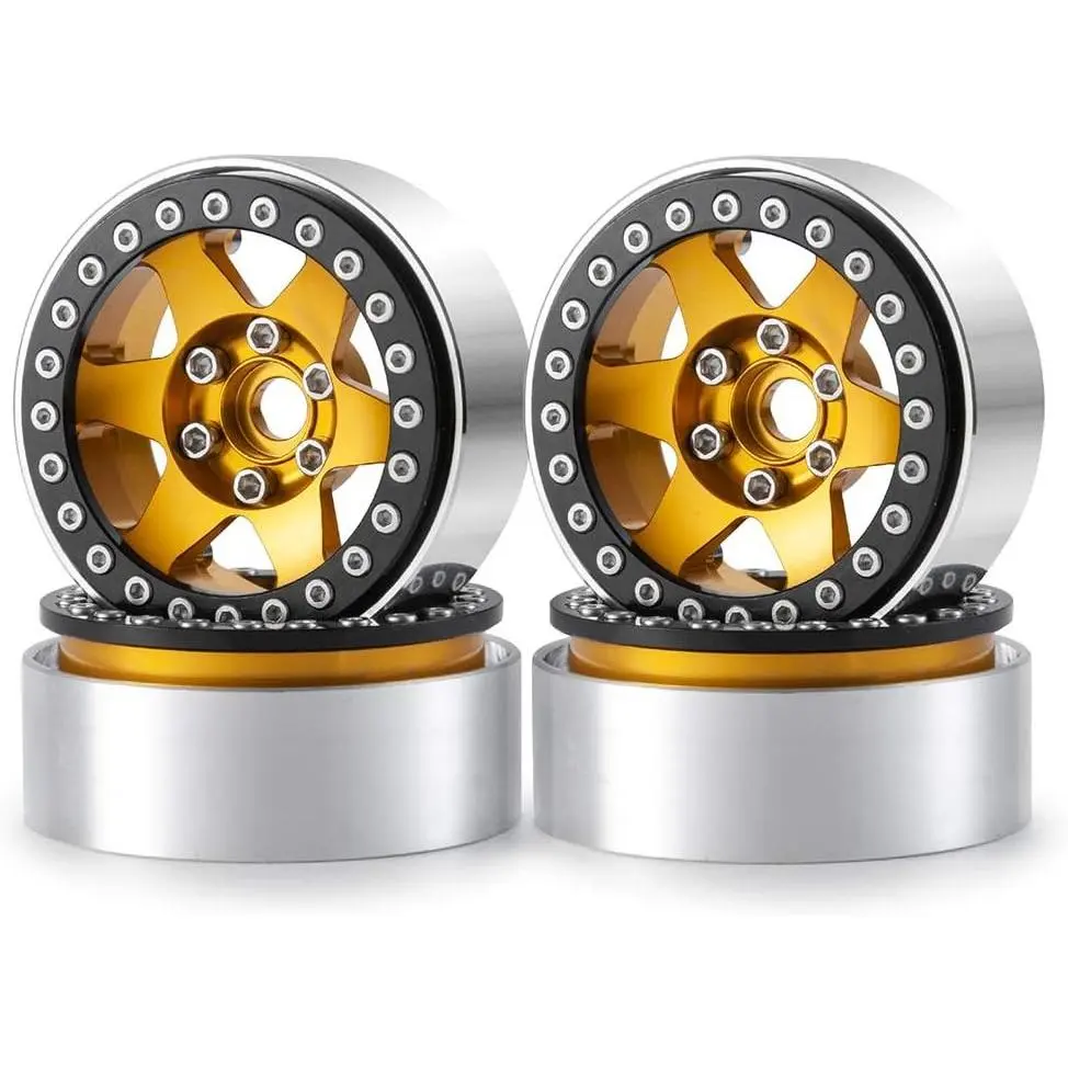4pcs Aluminum Alloy 1.9" Beadlock Wheels Rims for 1/10th RC Crawler Car Axial SCX10, SCX10 II, TRX4 (Gold)