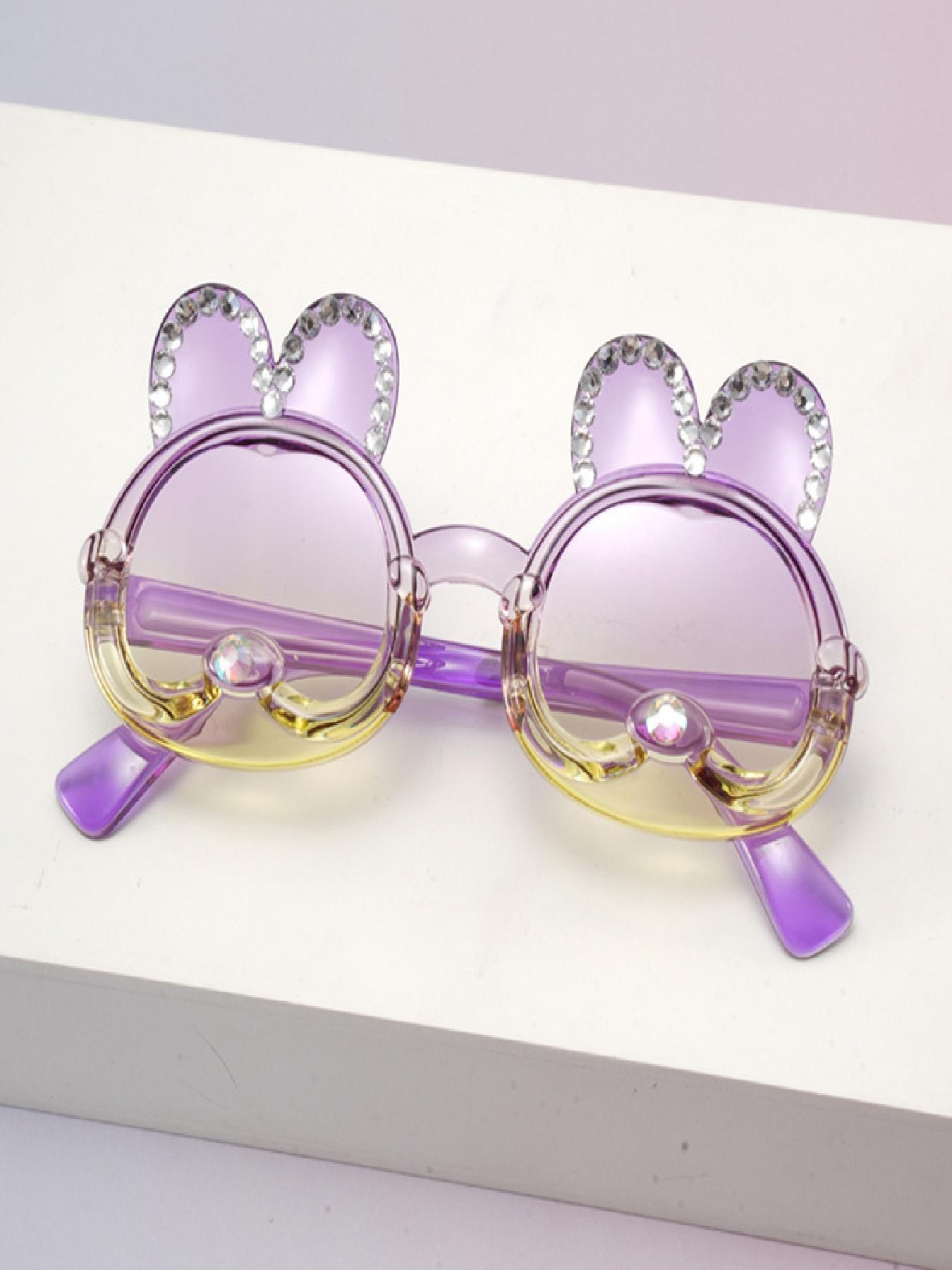 Cute Rabbit Rhinestone Sunglasses, Bow Heart Frame, Gradient Lens, Fashion Casual, Beach Wear, Multiple Colors Available