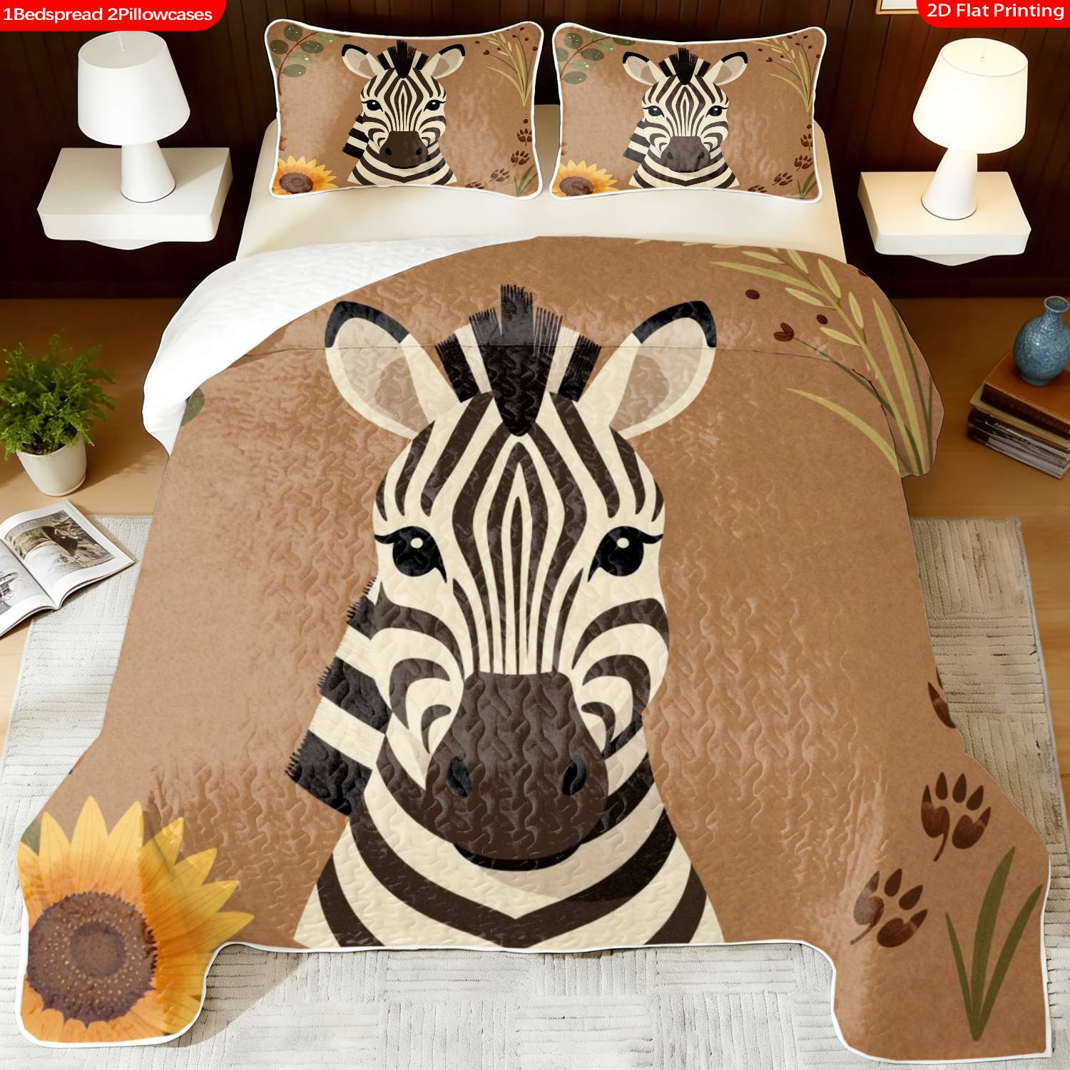3 pcs, 2D Flat Print Zebra Animal Theme Modern Bedspread Set, Soft and Comfortable, Multiple Sizes Available, Suitable for Gifting and Daily Use, Ideal for Creating a Cozy Home Atmosphere(1 bedspread , 2 pillowcases)