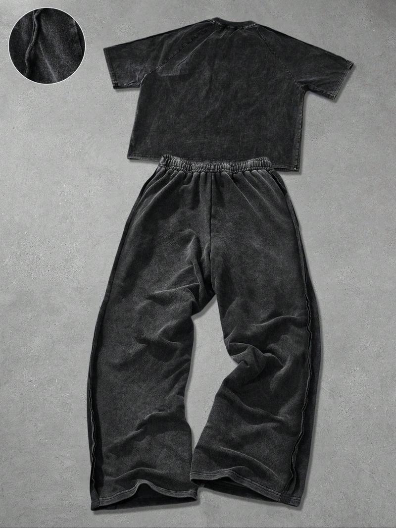 Men's Street Style Cotton Short Sleeve T-Shirt & Wide Leg Pants Set, Casual Y2K Fashion, Daily Wear, Holiday Gift, Sportswear