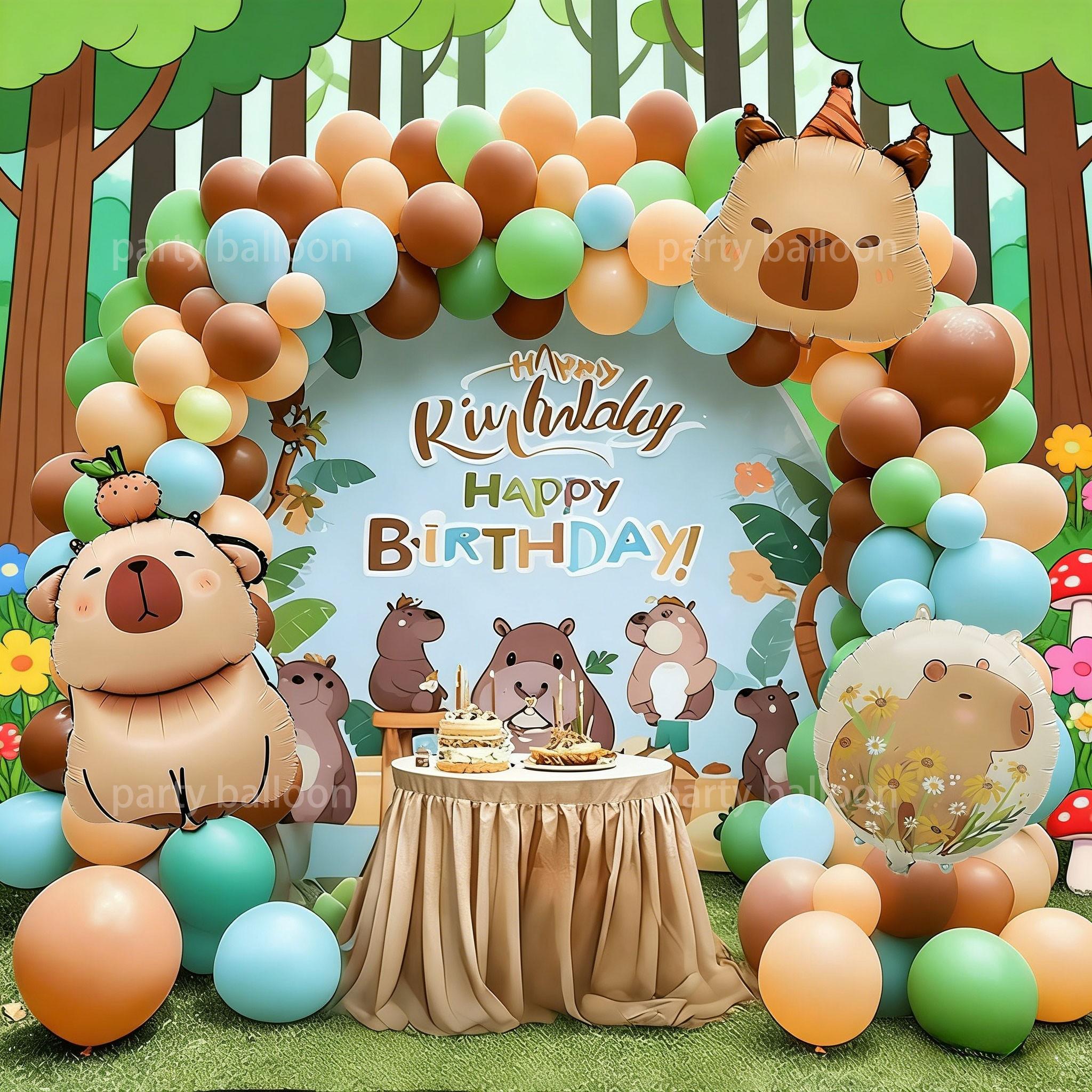 126 Piece Capybara Birthday Balloon Arch, Forest Style Party Decor, Includes Alum Foil and Latex Balloons, Perfect for Birthdays and Events