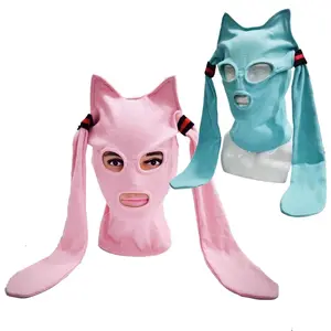 Funny Anime Cat Ear Knitted Face Mask Cosplay Cute Knitted Hats Halloween Party Costumes Accessory Funny Full  Face Helmet