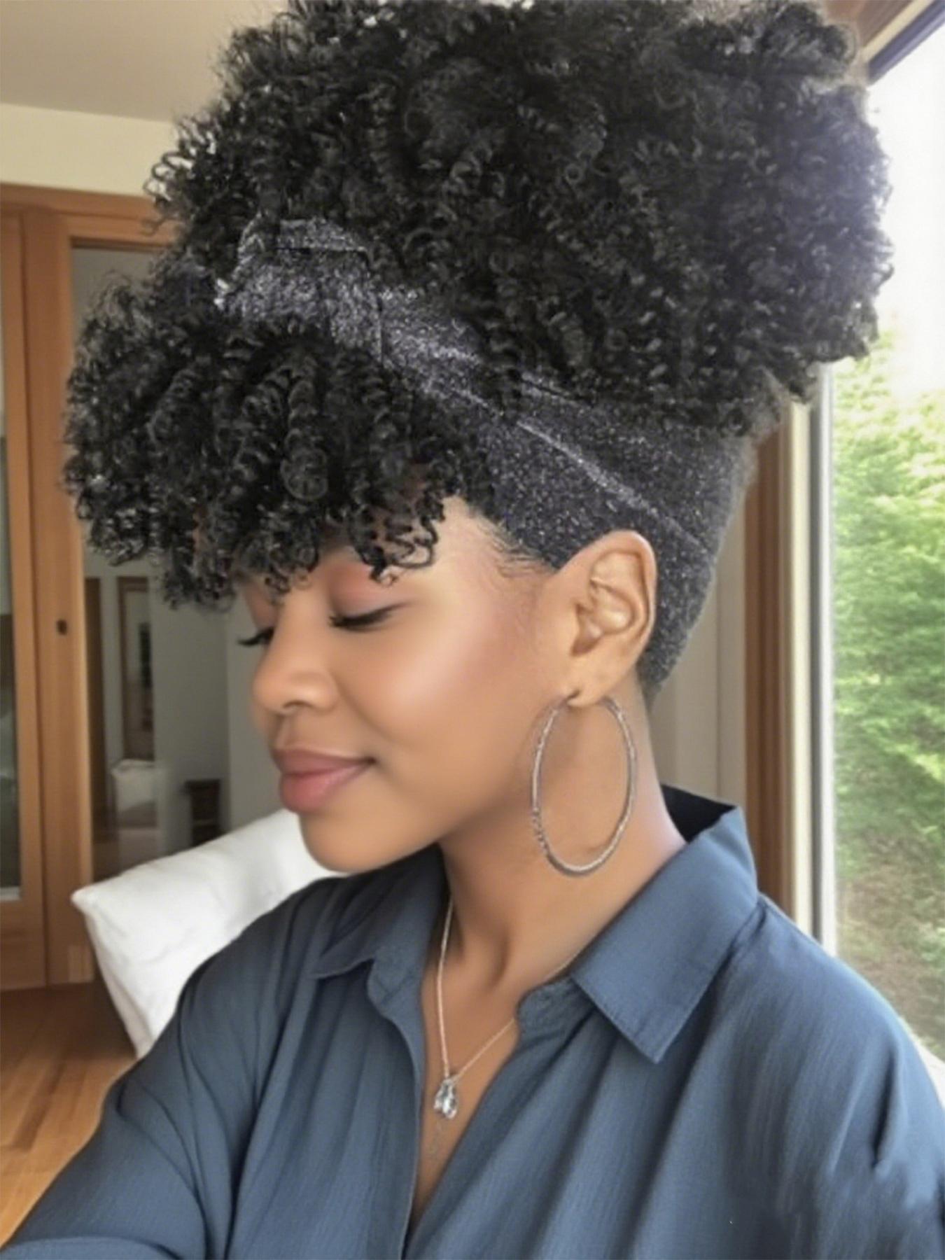 Two-In-One Curly Wig Set for Women, Voluminous Gradient Ponytail with Headband Scarf, Perfect for Festive Events