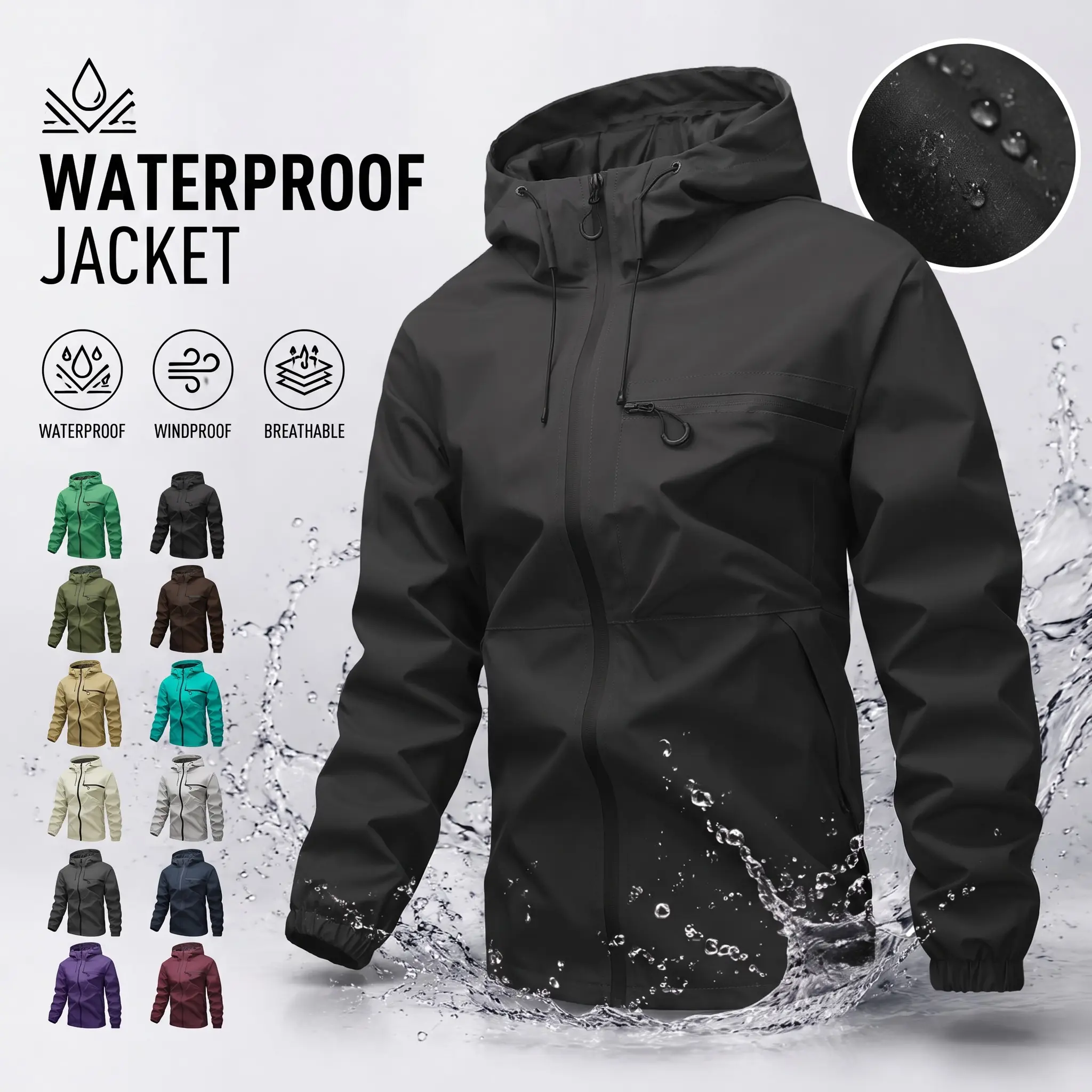 Men’s Outdoor Commuting Hooded Jacket – Waterproof, Windproof, Breathable, Wear-Resistant Hardshell Hiking & Travel Outerwear, Available in Multiple Colors