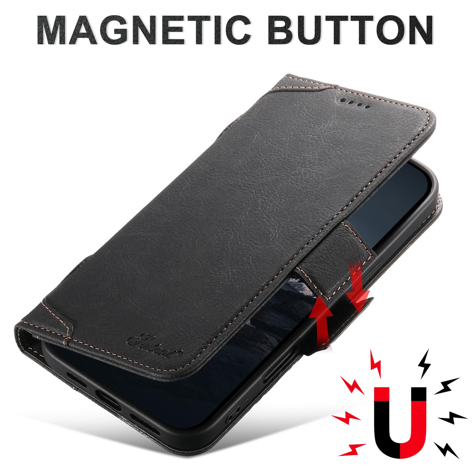 SUTENI Wireless Charging Faux Leather Card Holder Stand Wallet Magnetic Button Flip Cover Phone Case For iPhone 17 Pro Max 16 Plus 15 14 13 12 For Unisex Relatives Friends And Elders Holiday Gift