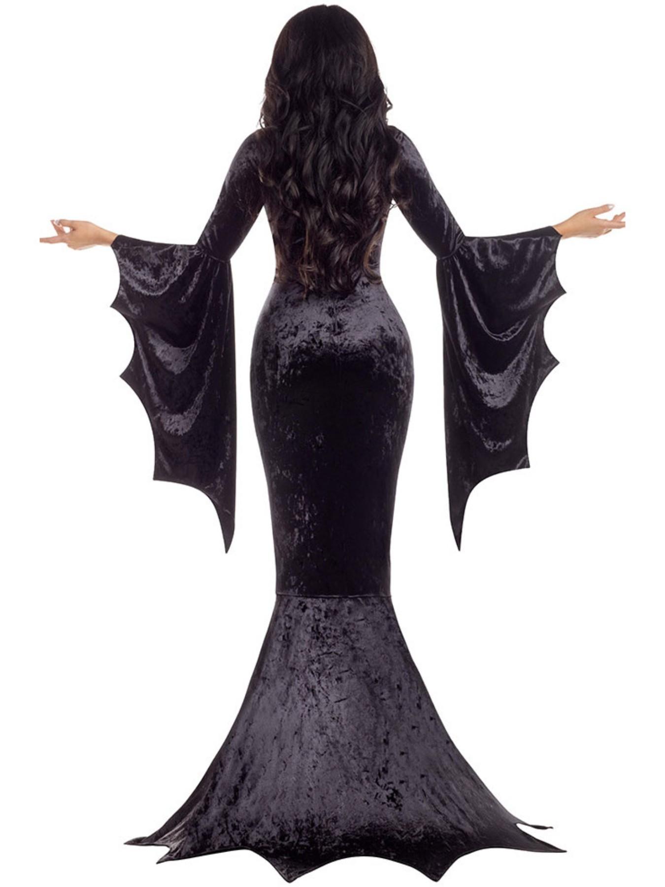 Halloween Bat Witch Ghost Bride Costume, Gothic Witch Vampire Makeup Ball Gown, Performance Dress for All Seasons, Slim-Fitting Solid Pattern