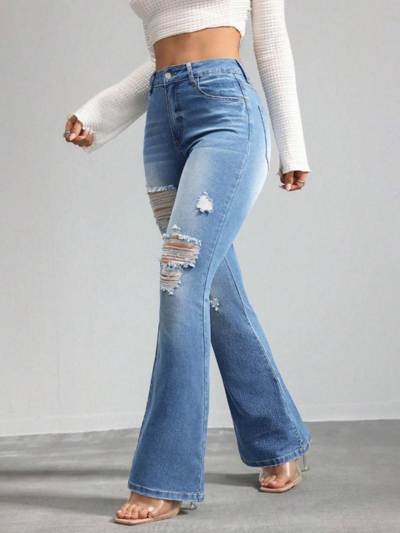 OBlue Jeans Women's Flare Leg Jeans, Casual Comfy High Waist Bell Bottom Trousers for Daily Wear, Ladies Bottoms for All Seasons, Pants