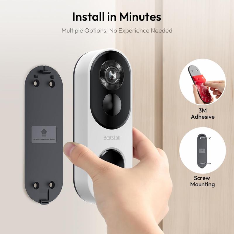 Botslab 5/3MP Doorbell Camera Wireless, 360° Panoramic View, No Monthly Fee, 1:1 Head to Toe, 5MP Video Doorbell Battery, 2.4GHz Home, doorbell camera