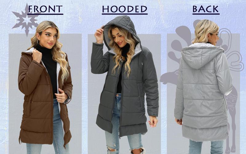 Danedvi Womens Warm Puffer Down Jacket Hooded Winter Lightweight Mid Quilted Coat with Pockets Tops Casual