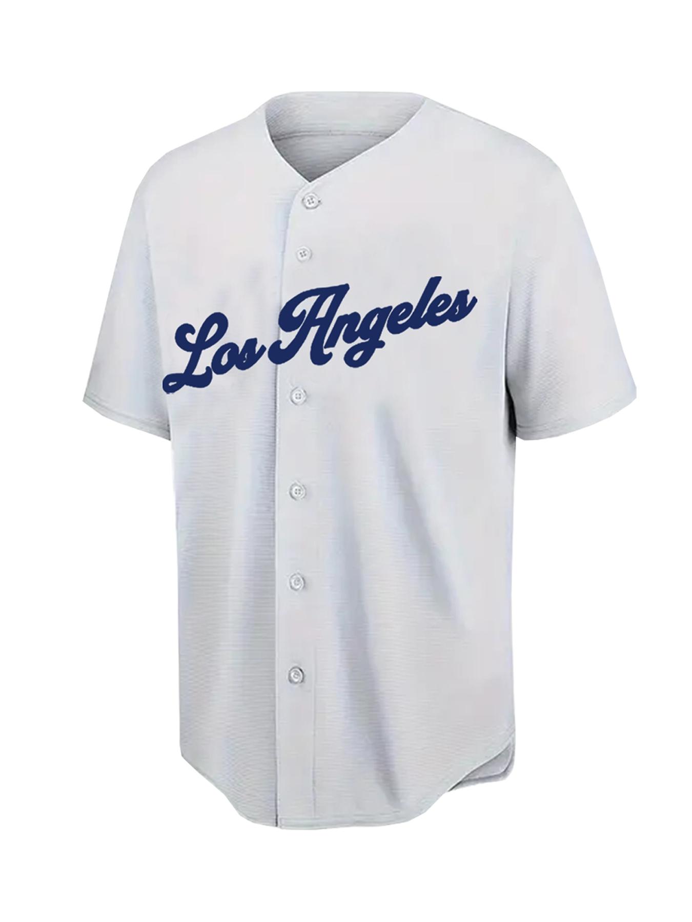 Men's #50 "Los Angeles" Embroidery Baseball Jersey, Loose V-Neck Short Sleeve Button-Up Sportwear Suitable For Street Hip-Hop, Baseball, Golf Training, Sports Top, Streetwear, Sportswear Top