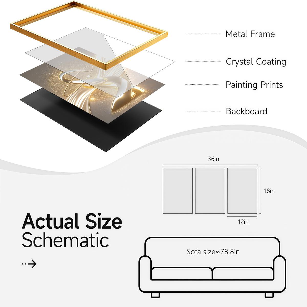 3 Counts Aluminum Alloy Framed Painting, Golden Abstract Sculpture Art Pictures, Home Decoration For Living Room, Bedroom, Office, Restaurant, Hallway Wall Decor, Odorless Print Artwork, Luxury Perfect Gift For Friends And Family