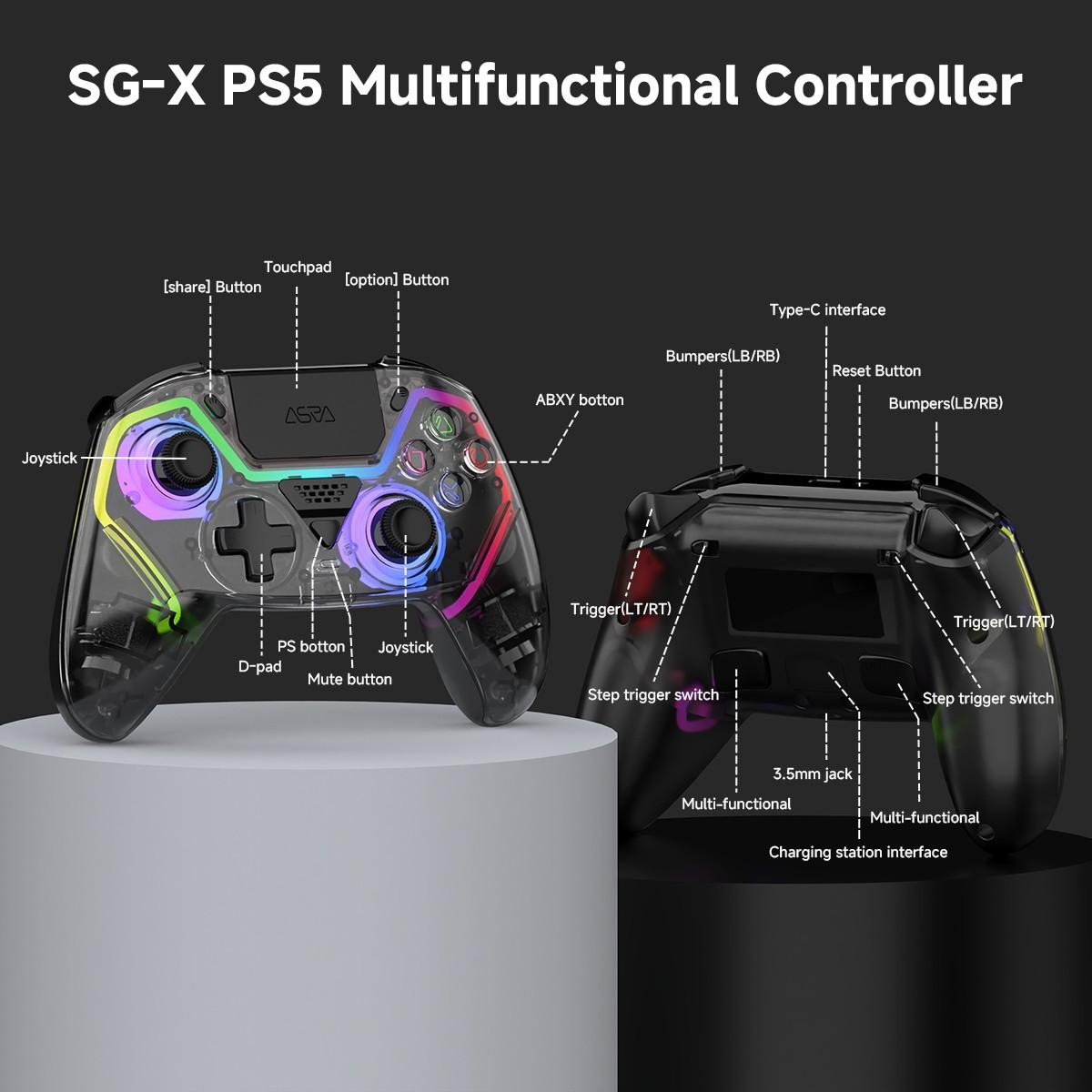 Wireless Gaming Controller Pro for PS5 with LED RGB Light– Compatible with Playstation 5,Dual Vibration, Motion Sensing, Programmable Buttons & 1000mAh Fast-Charging Battery