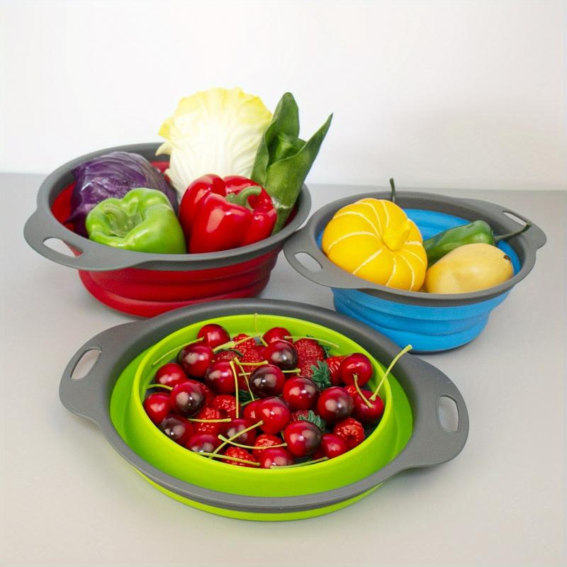 3-Pack Foldable Baskets Set, Stackable Kitchen Strainers, Space-Saving Folding Drainer, Easy Clean Home Fruit & Vegetable Basket